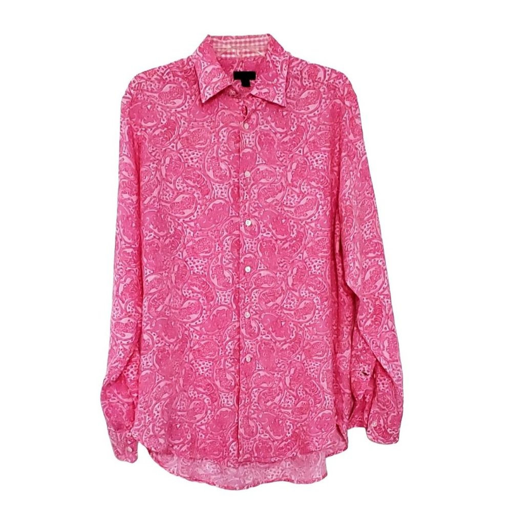 Vintage Lilly Pulitzer via Palm Beach Men's LS Pink Tropical Wyeth Shirt S